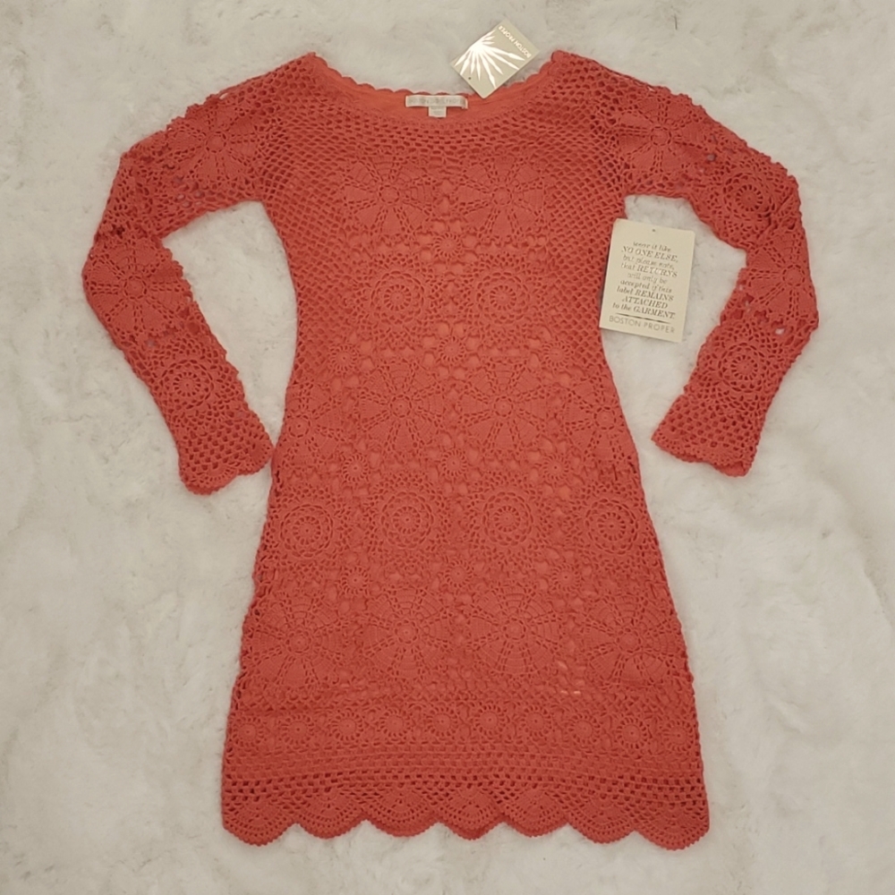 Nwt Boston proper long sleeve crochet dress